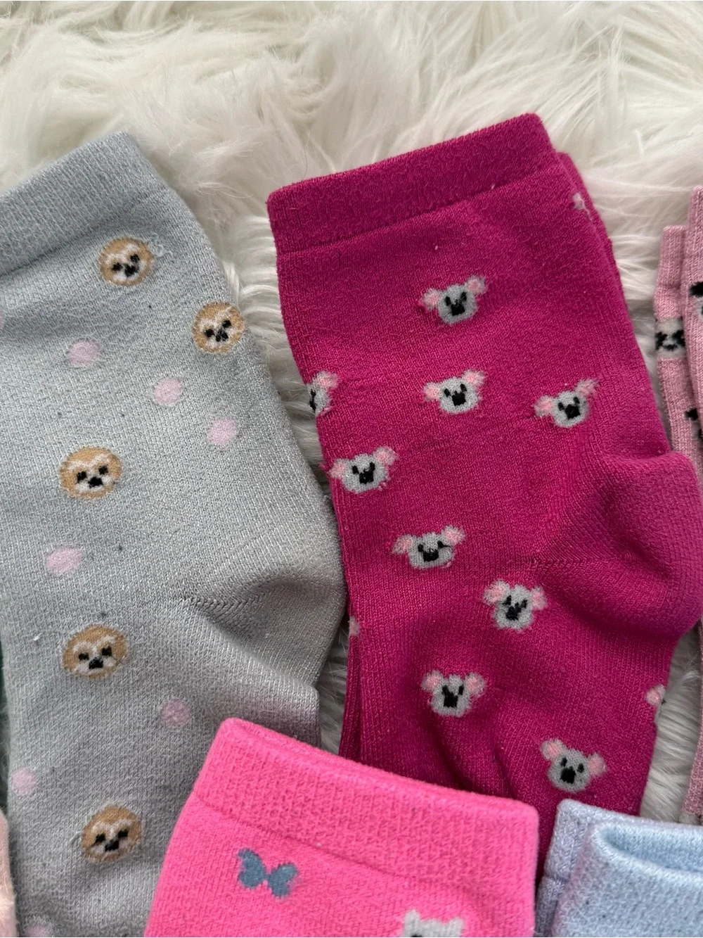 Assorted Kids Animal Patterned Crew Socks - Pink, Light Blue, Pink, Gray, Green
